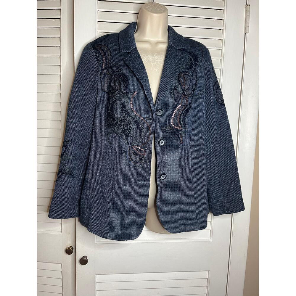 Coldwater Creek vintage wool blend sequin trimmed blazer 12 embroidered tweed